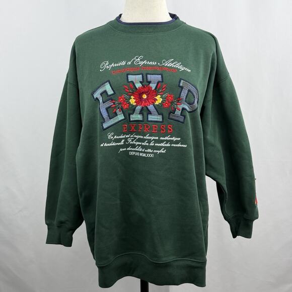Express Tops - Vintage Express Athletique Floral Embroidered Sweatshirt Green Crewneck XS